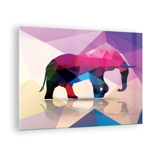 Obraz na skle - Geometrický slon v zářivých barevných abstrakcích - 70x50cm - Křišťálový dinosaurus - Moderní nástěnná dekorace do obývacího pokoje a ložnice ARTTOR