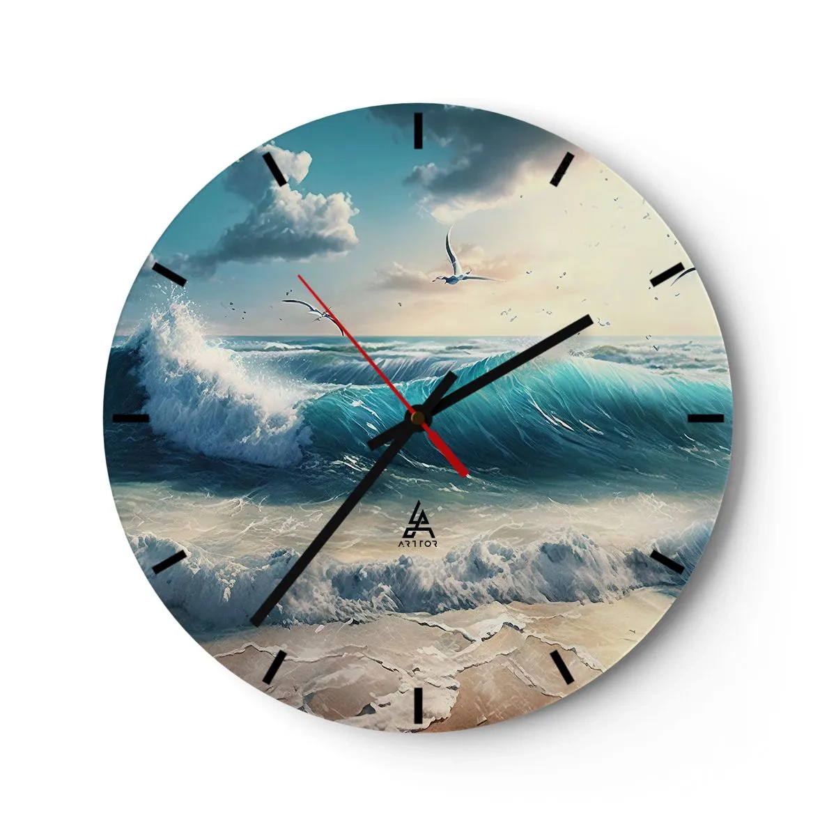 Nástěnné hodiny - Rozbouřené oceánské vlny narážející na písečné pobřeží - 30x30cm - Šustění jen pro tebe - Moderní nástěnná dekorace do obývacího pokoje, kuchyně a ložnice ARTTOR