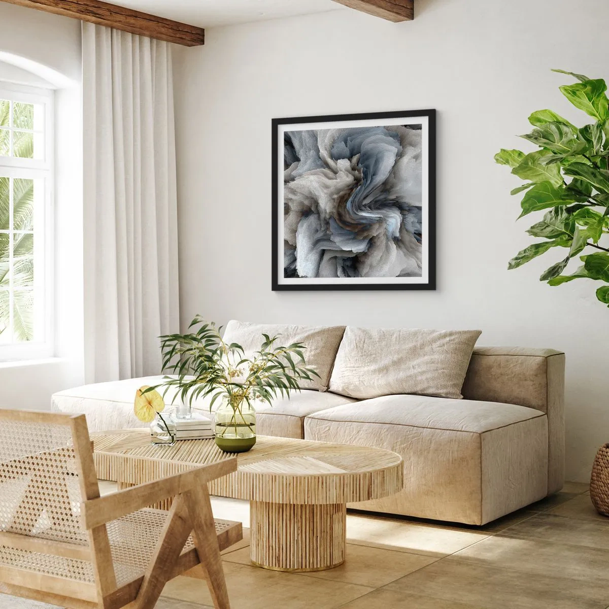 Plakát v černém rámu - Kámen a květ - 60x60 cm