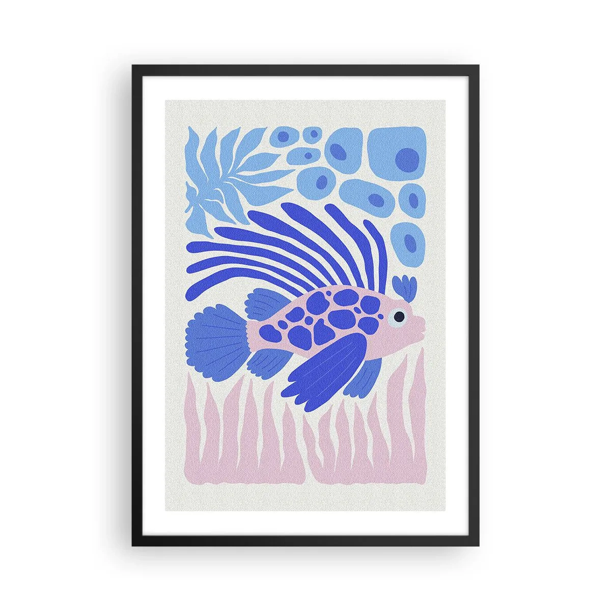 Plakát v černém rámu - Stylizované exotické ryby v podvodním prostředí - 50x70cm - Ve svém živlu - Moderní nástěnná dekorace do obývacího pokoje a ložnice ARTTOR