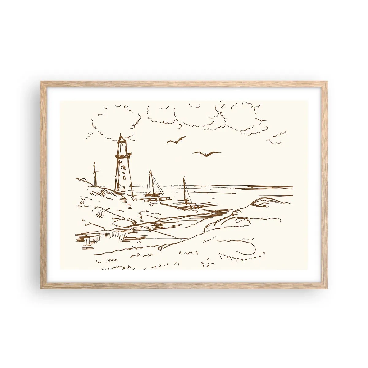 Plakát v rámu světlý dub - Náčrt letních vzpomínek - 70x50 cm
