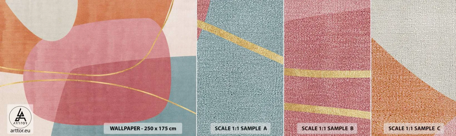 Vzor Fototapety Premium Canvas - Pastelová kompozice se zlatou nití - Abstrakce, Minimalismus, Tvary - 100x30 cm