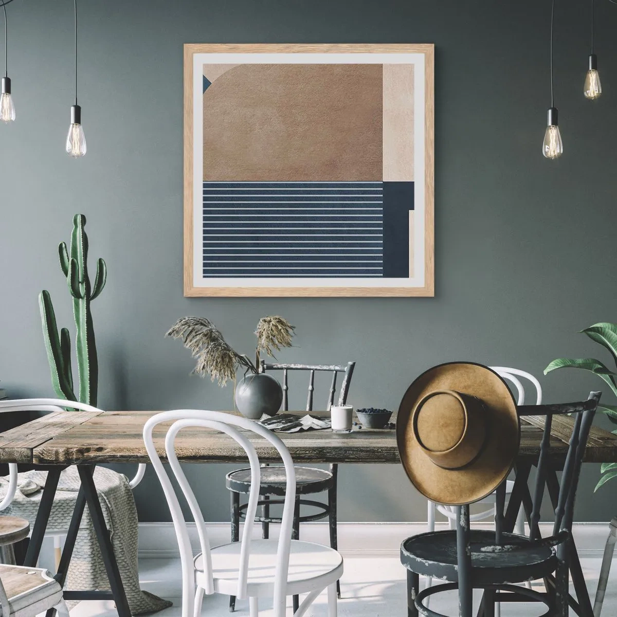 Plakát v rámu světlý dub - Kompozice jednoduchosti a kulatosti - 60x60 cm