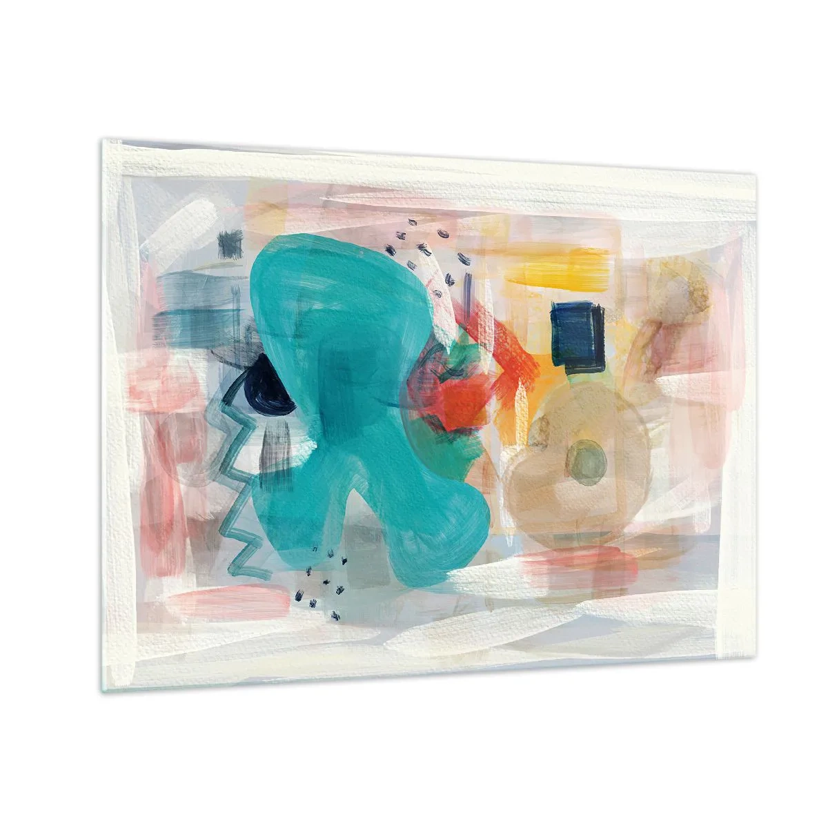 Obraz na skle - Barevná abstrakce s odlesky tyrkysové, červené a béžové. - 70x50cm - Barevná hra - Moderní nástěnná dekorace do obývacího pokoje a ložnice ARTTOR