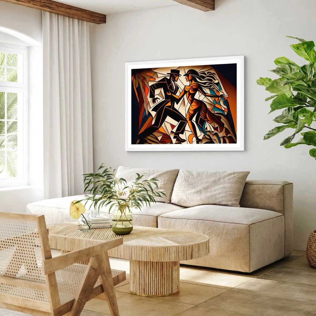 Plakát v bílém rámu - Tanec vřelosti a vášně - 100x70 cm
