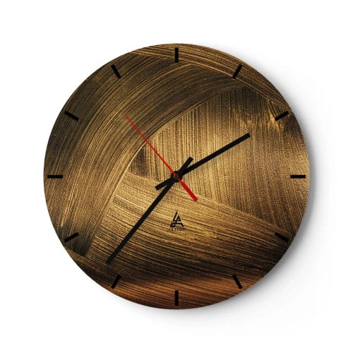Nástěnné hodiny - Abstraktní zlatá textura s elegantním leskem - 30x30cm - Ve zlatém labyrintu - Moderní nástěnná dekorace do obývacího pokoje, kuchyně a ložnice ARTTOR