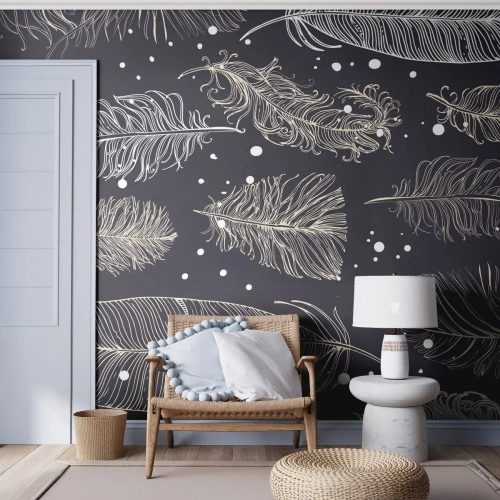 Fototapeta Premium Sand - Krajka s peřím - Ptačí pírko, Grafika, Kus - 450x315 cm