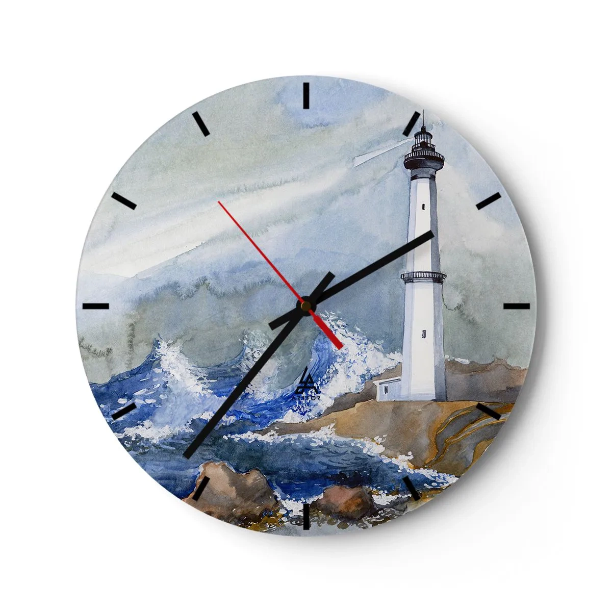 Nástěnné hodiny - Maják nad rozbouřeným mořem - 30x30cm - Proti tmě a hromobití - Moderní nástěnná dekorace do obývacího pokoje, kuchyně a ložnice ARTTOR