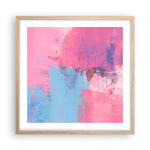 Plakát v rámu světlý dub - Růžová, modrá a špetka světla - 50x50 cm
