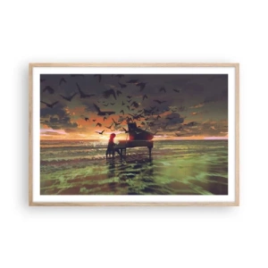 Plakát v rámu světlý dub - Koncert na piano a vlny - 91x61 cm