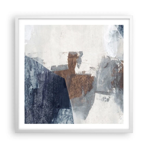 Plakát v bílém rámu - Modro-hnědé tvary - 60x60 cm