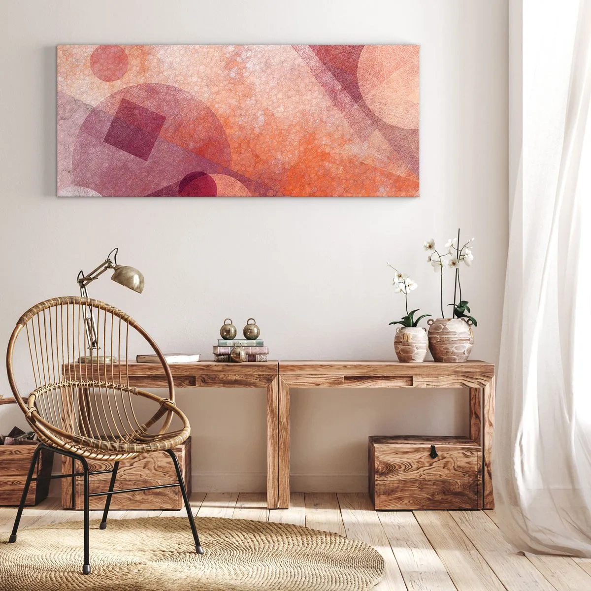 Obraz na plátně - Geometrické proměny v růžové - 100x40 cm