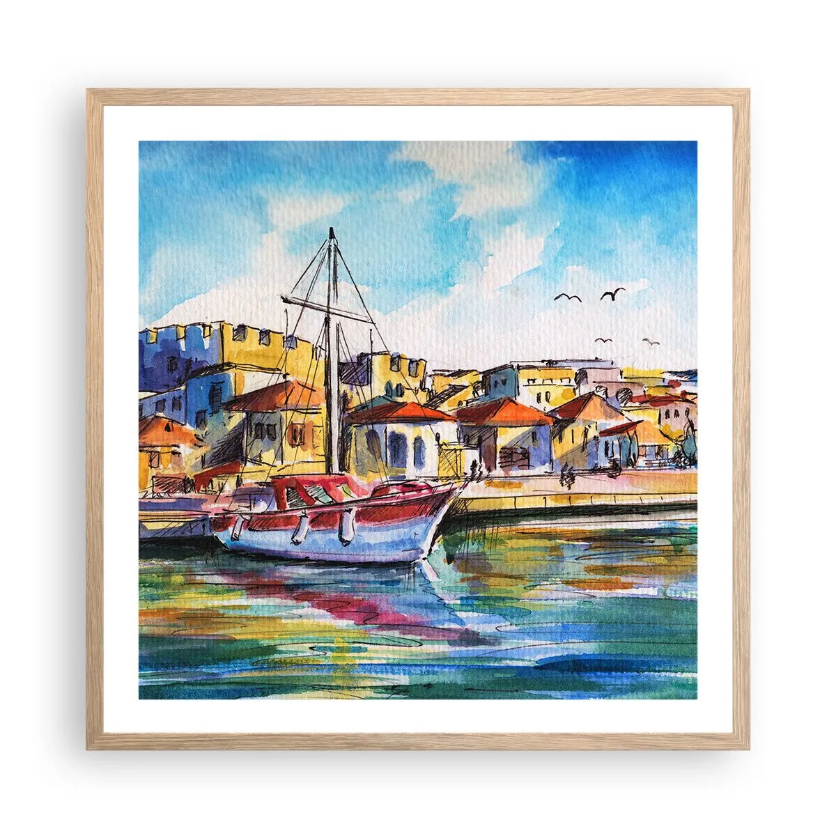 Plakát v rámu světlý dub - Duhové odpoledne - 60x60 cm