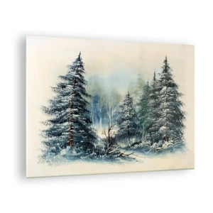 Obraz na skle - Zimní les se zasněženými stromy proti obloze - 70x50cm - Připravení na Vánoce - Moderní nástěnná dekorace do obývacího pokoje a ložnice ARTTOR