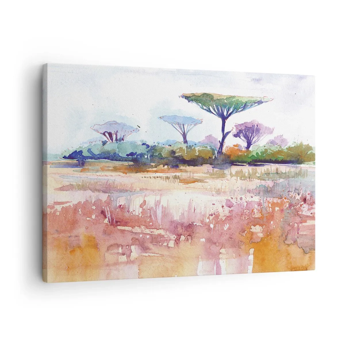 Obraz na plátně - Malebná savanská krajina v akvarelových barvách - 70x50cm - Barvy savany - Moderní nástěnná dekorace do obývacího pokoje a ložnice ARTTOR