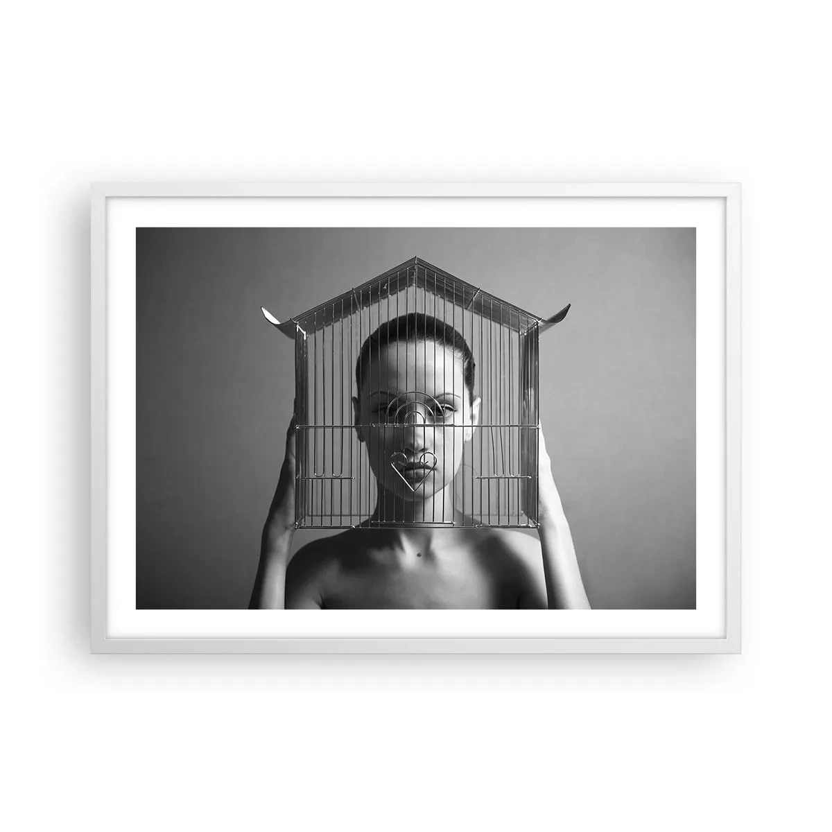 Plakát v bílém rámu - Tak trochu surrealistický portrét - 70x50 cm