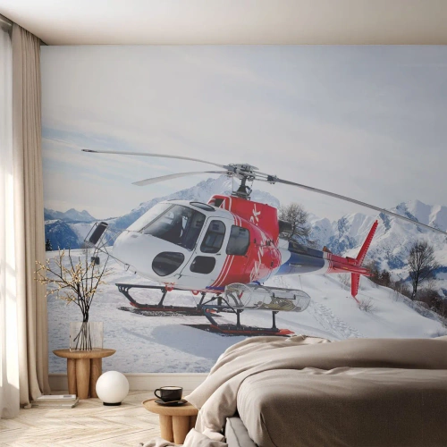 Fototapeta Samolepicí Deluxe Sticker - Vždy připraven - Helikoptéra, Krajina, Alpy - 250x175 cm