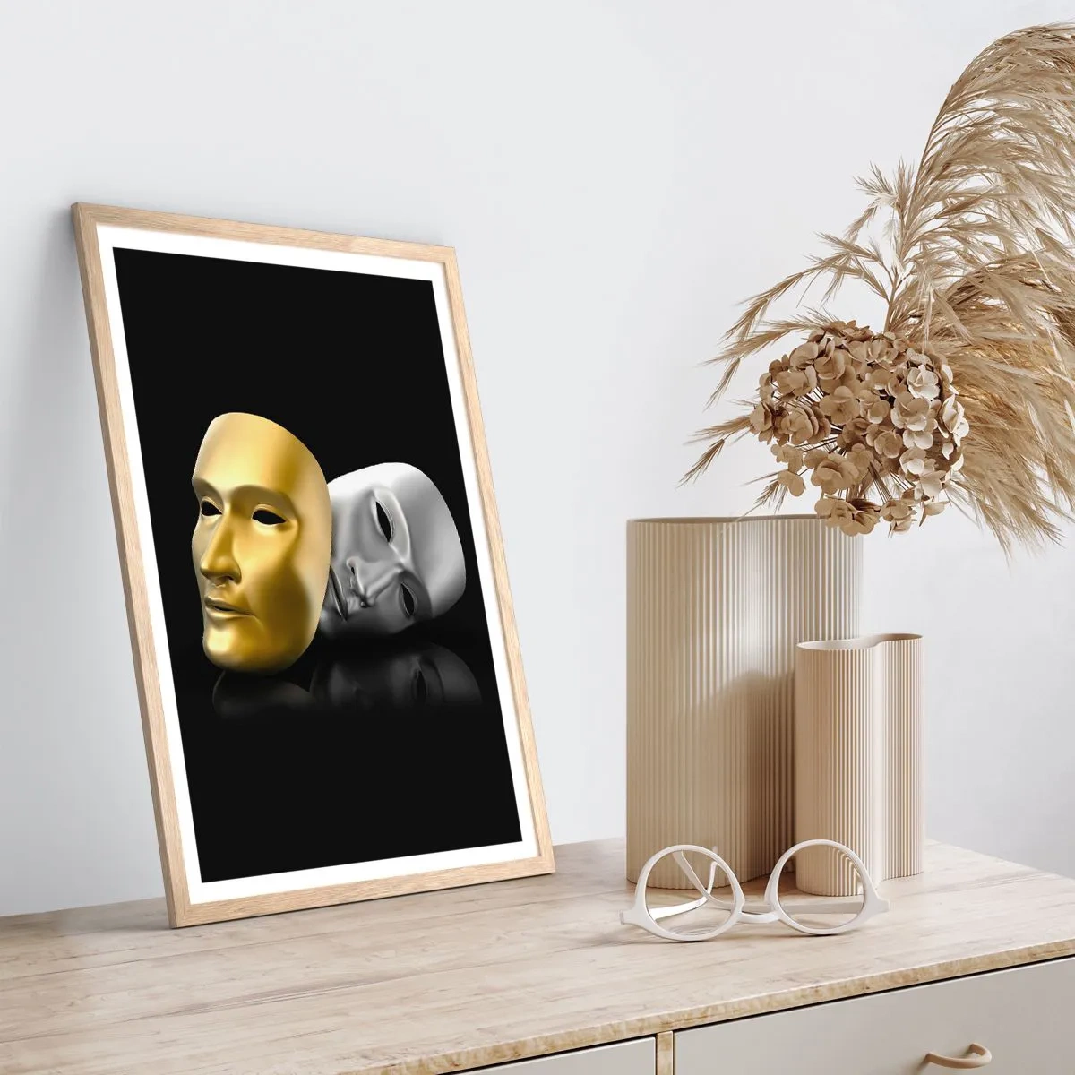 Plakát v rámu světlý dub - Život je divadlo - 50x70 cm