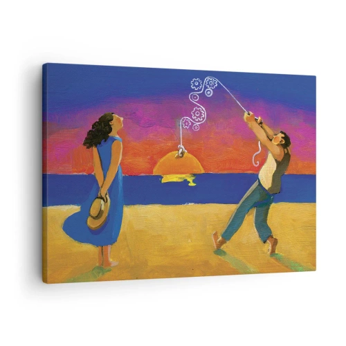 Obraz na plátně - Postavy u moře při západu slunce - 70x50cm - Více než hvězda z nebe - Moderní nástěnná dekorace do obývacího pokoje a ložnice ARTTOR