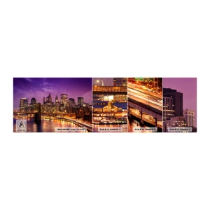 Vzor Fototapety Samolepicí Deluxe Sticker - Fialovo-zlatý Manhattan - Město, New York, Architektura - 100x30 cm
