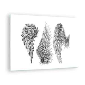 Obraz na skle - Andělská křídla v umělecké černobílé grafice - 70x50cm - I ty se můžeš stát andělem - Moderní nástěnná dekorace do obývacího pokoje a ložnice ARTTOR