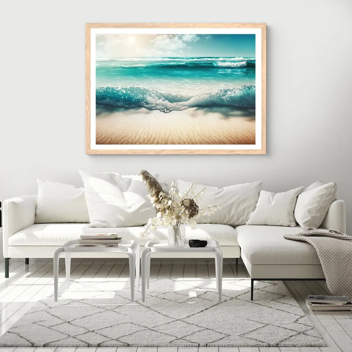 Plakát v rámu světlý dub - Klid oceánu - 50x40 cm