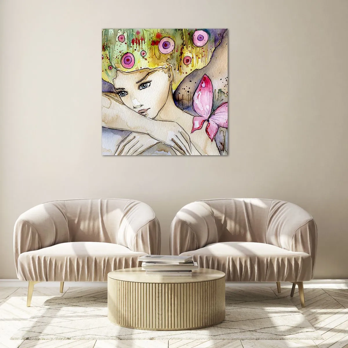 Obraz na skle - Motýlí princezna - 70x70 cm