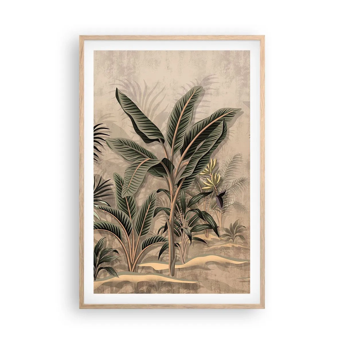 Plakát v rámu světlý dub - Rytina v koloniálním stylu - 61x91 cm