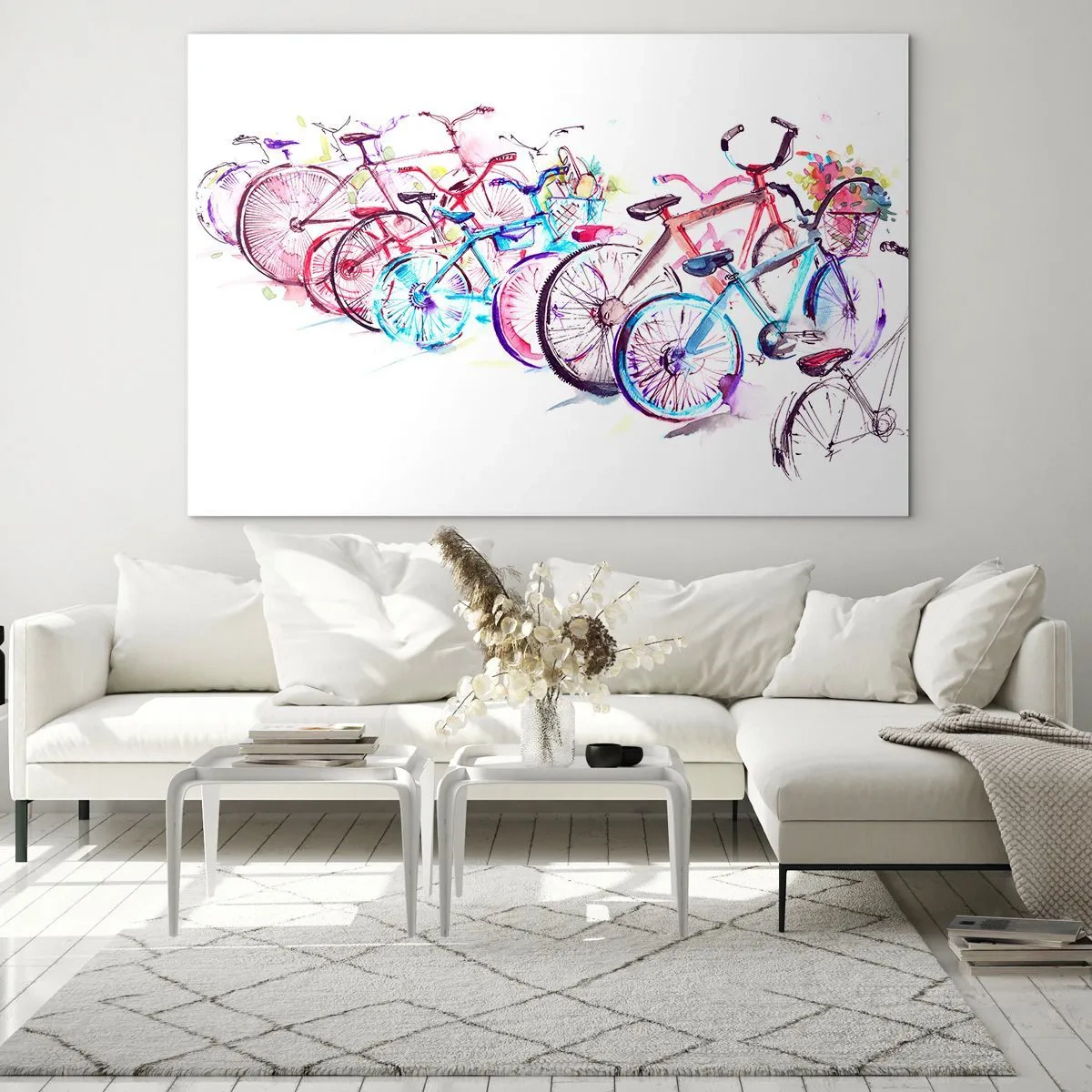 Obraz na skle - Barevné akvarelové styl jízdních kol - 70x50cm - Sjezd Antimoto klubu - Moderní nástěnná dekorace do obývacího pokoje a ložnice ARTTOR