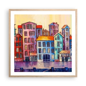 Plakát v rámu světlý dub - Město jako z pohádky - 60x60 cm