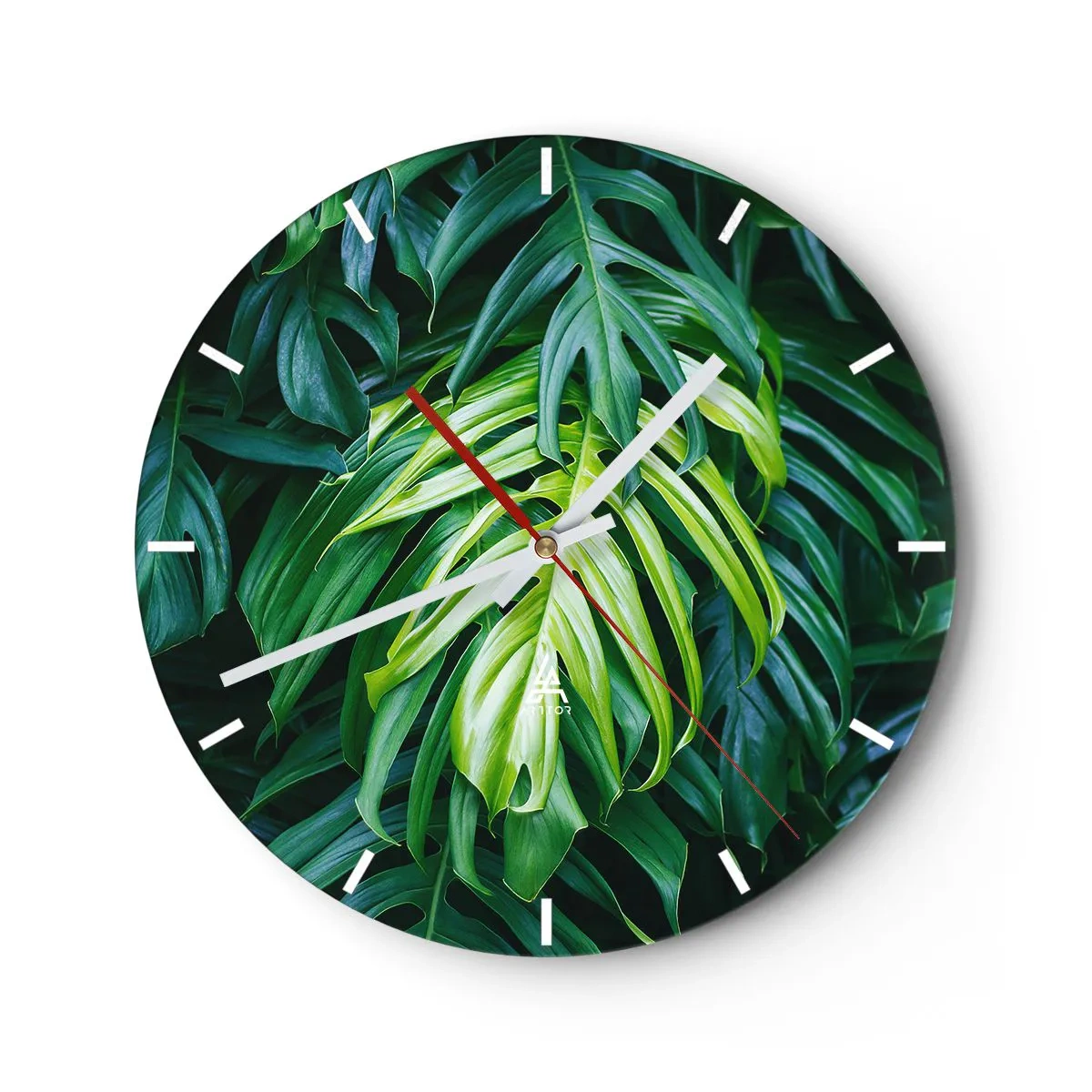 Nástěnné hodiny - Zelené listy v přírodním prostředí - 30x30cm - Ponořit se do svěžesti - Moderní nástěnná dekorace do obývacího pokoje, kuchyně a ložnice ARTTOR