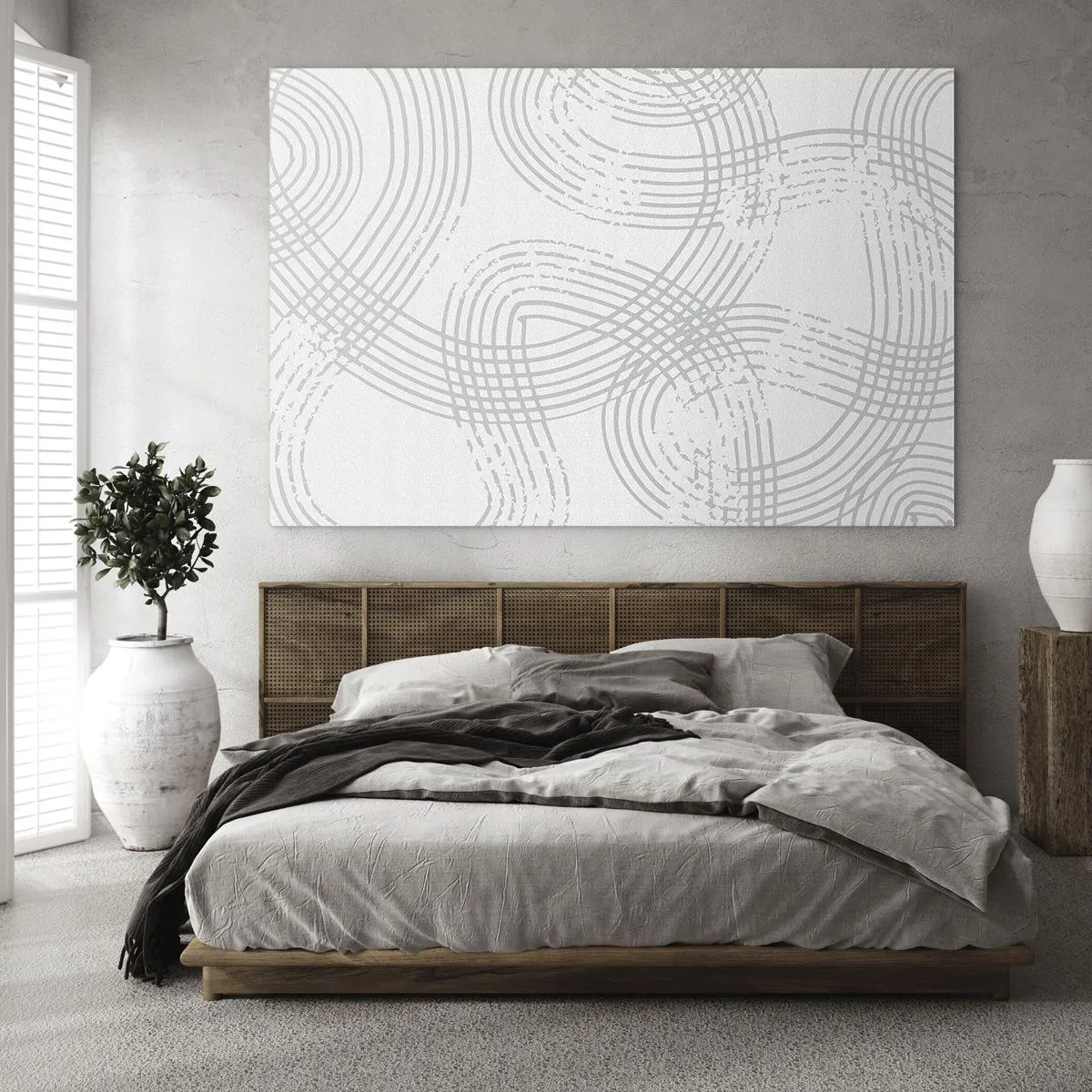 Obraz na skle - Abstraktní zakřivené čáry v odstínech šedé na bílé - 70x50cm - Snadné východisko neexistuje - Moderní nástěnná dekorace do obývacího pokoje a ložnice ARTTOR