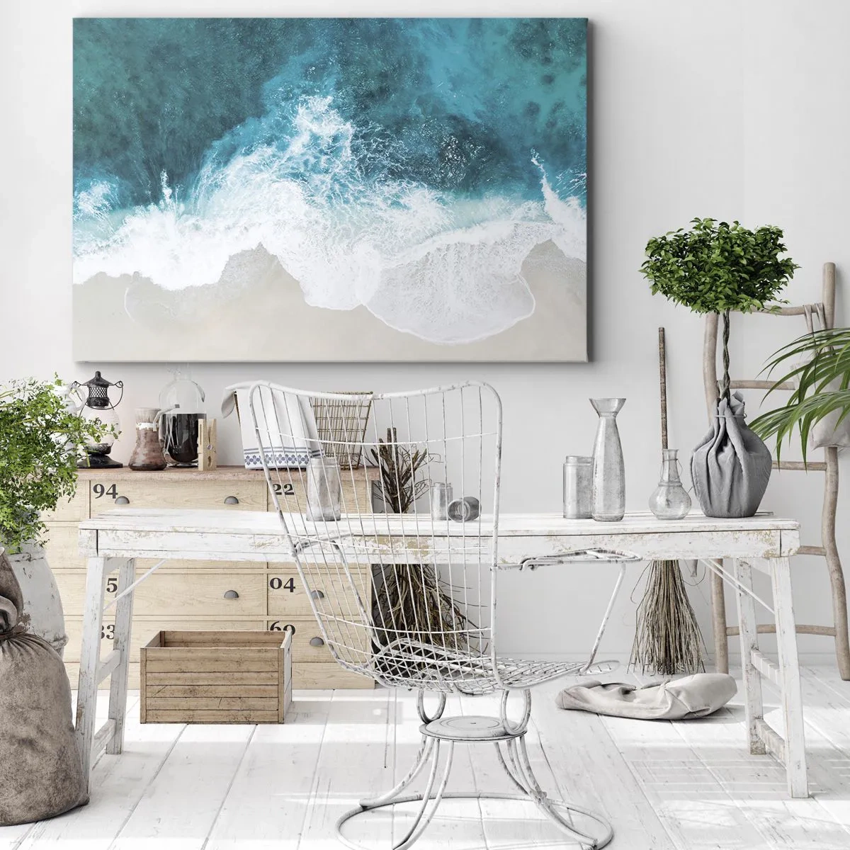 Obraz na plátně - Tyrkysové oceánské vlny na světlém písku - 70x50cm - Přirozené pohlazení - Moderní nástěnná dekorace do obývacího pokoje a ložnice ARTTOR