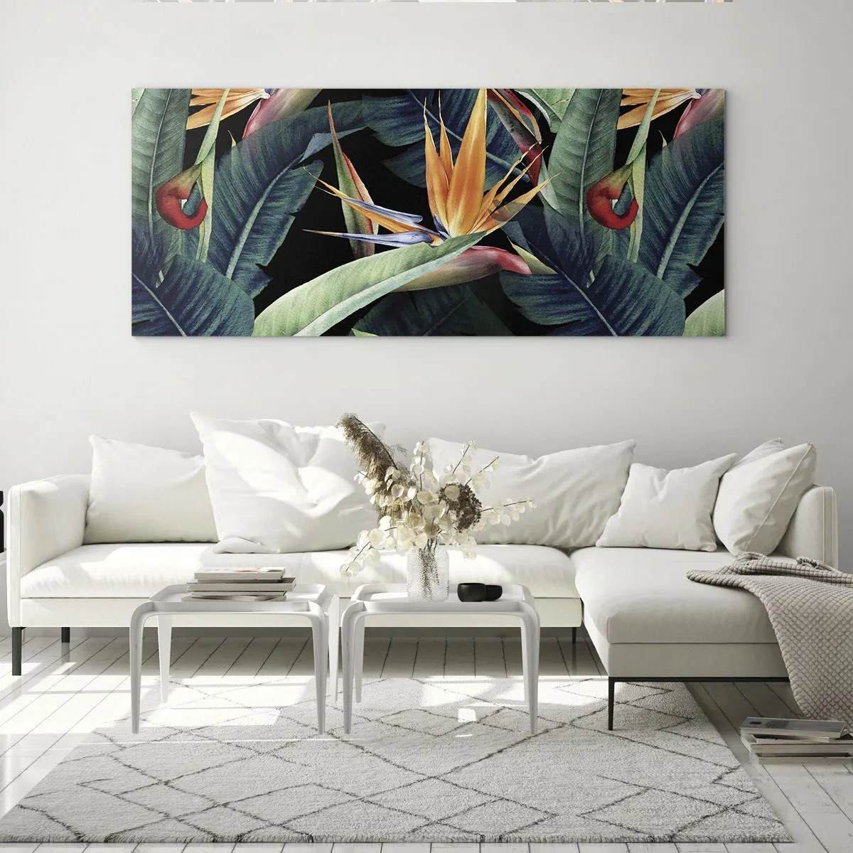 Obraz na skle - Plamenné květy tropů - 100x40 cm