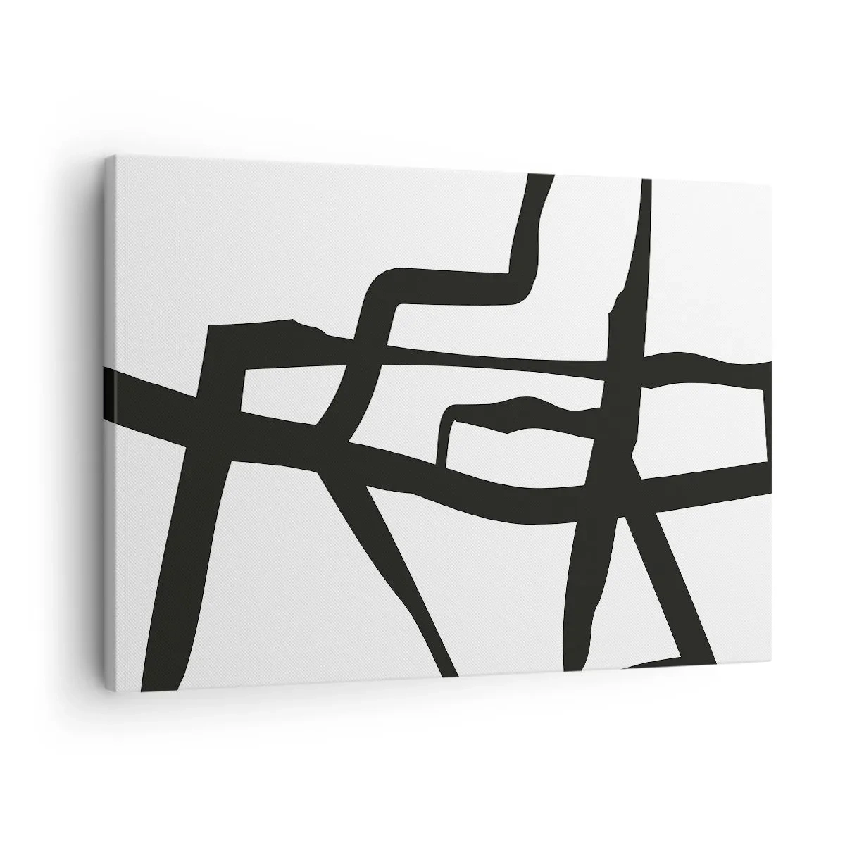 Obraz na plátně - Minimalistický černobílý vzor s geometrickými liniemi - 70x50cm - Černobílá konstrukce - Moderní nástěnná dekorace do obývacího pokoje a ložnice ARTTOR