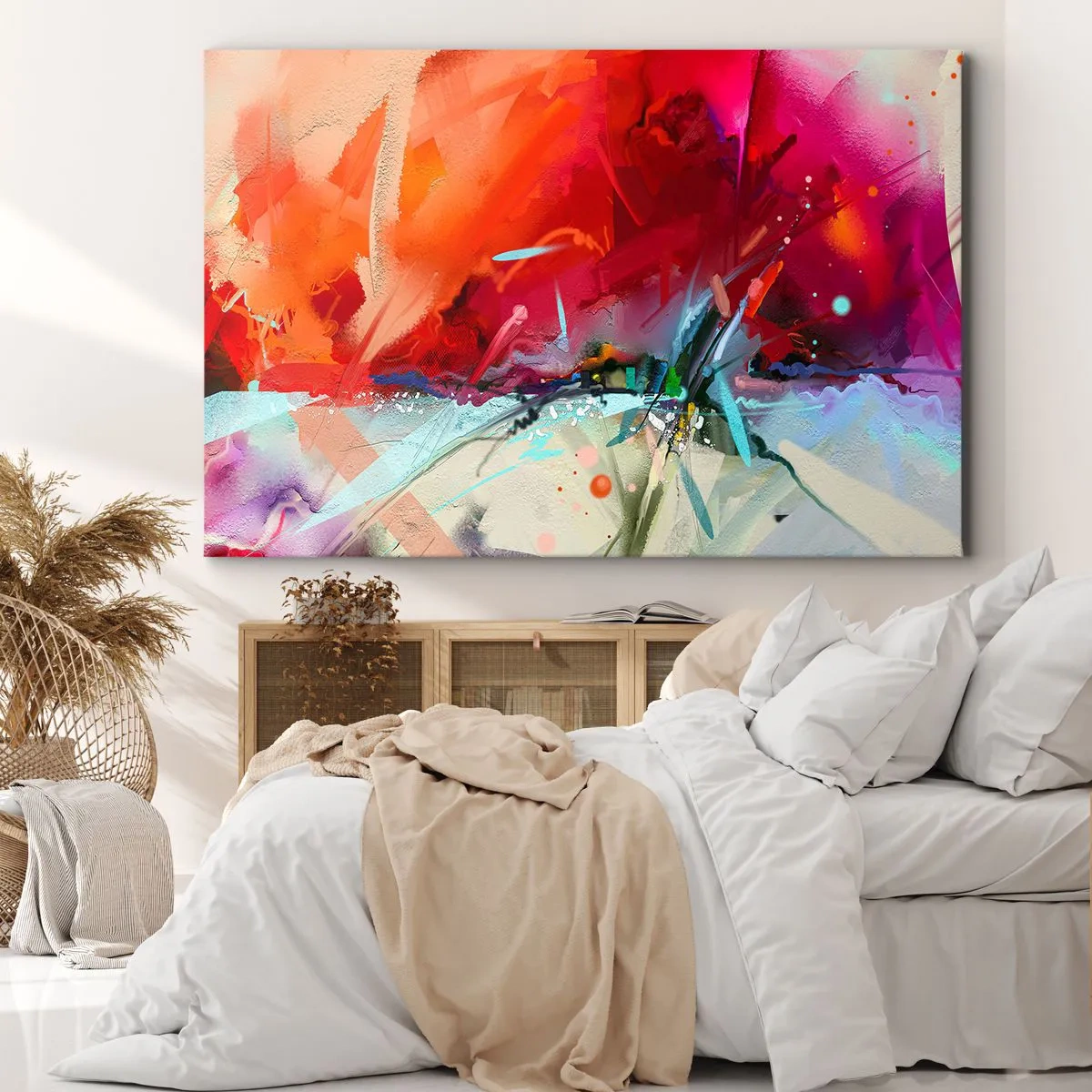 Obraz na plátně - Abstraktní krajina v intenzivních barvách - 70x50cm - Exploze světel a barev - Moderní nástěnná dekorace do obývacího pokoje a ložnice ARTTOR