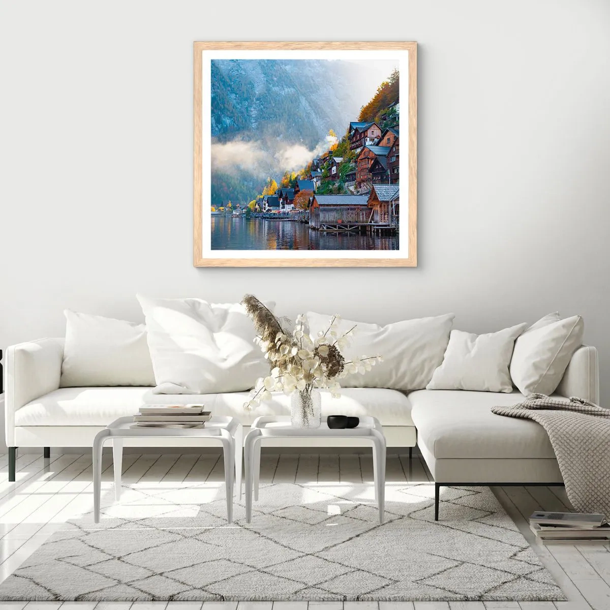 Plakát v rámu světlý dub - Alpská krajina - 50x50 cm