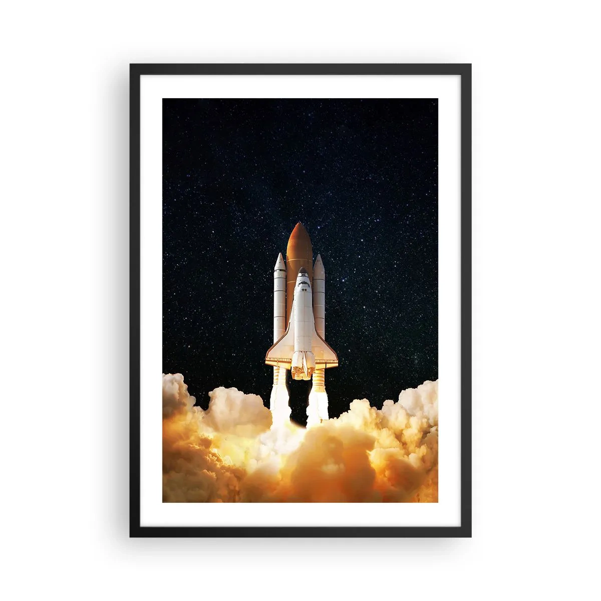 Plakát v černém rámu - Raketoplán vzlétá proti hvězdné obloze - 50x70cm - Ad astra! - Moderní nástěnná dekorace do obývacího pokoje a ložnice ARTTOR