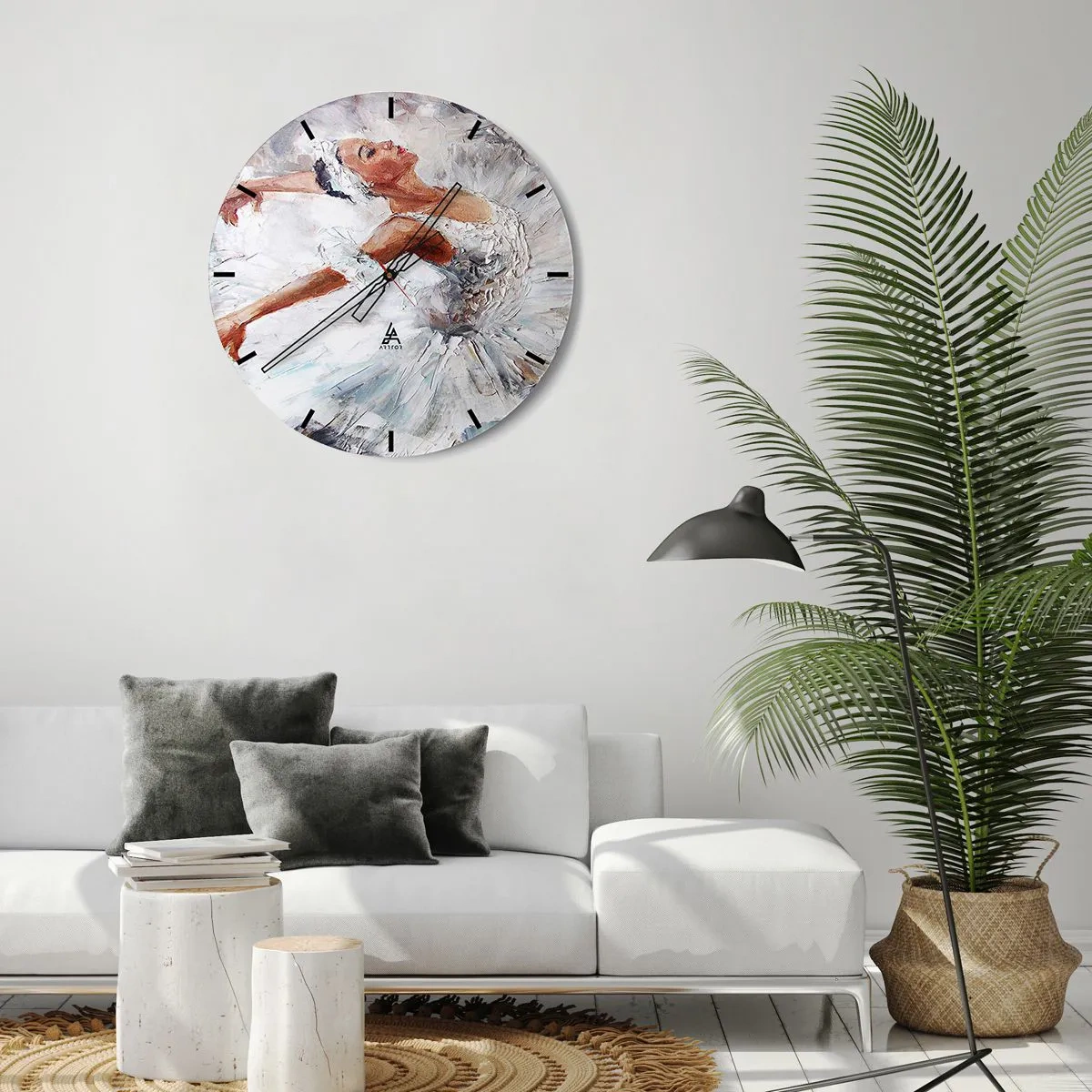 Nástěnné hodiny - Baletka v bílých šatech impresionistického stylu - 30x30cm - Jemná a lehká jako tyl - Moderní nástěnná dekorace do obývacího pokoje, kuchyně a ložnice ARTTOR