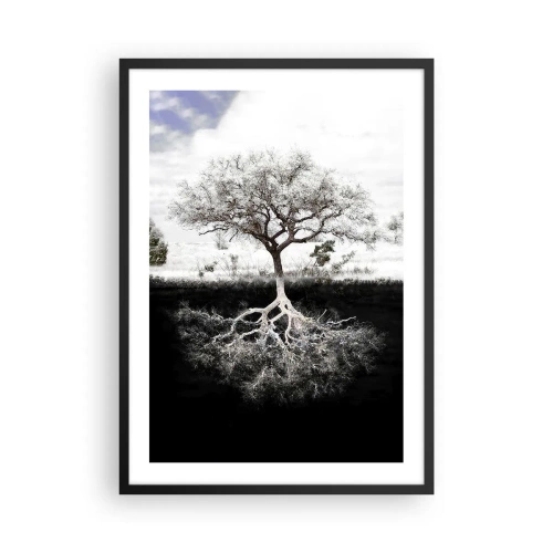 Plakát v černém rámu - Minimalistický strom s viditelným kořenovým systémem - 50x70cm - Objevení podstaty světa - Moderní nástěnná dekorace do obývacího pokoje a ložnice ARTTOR