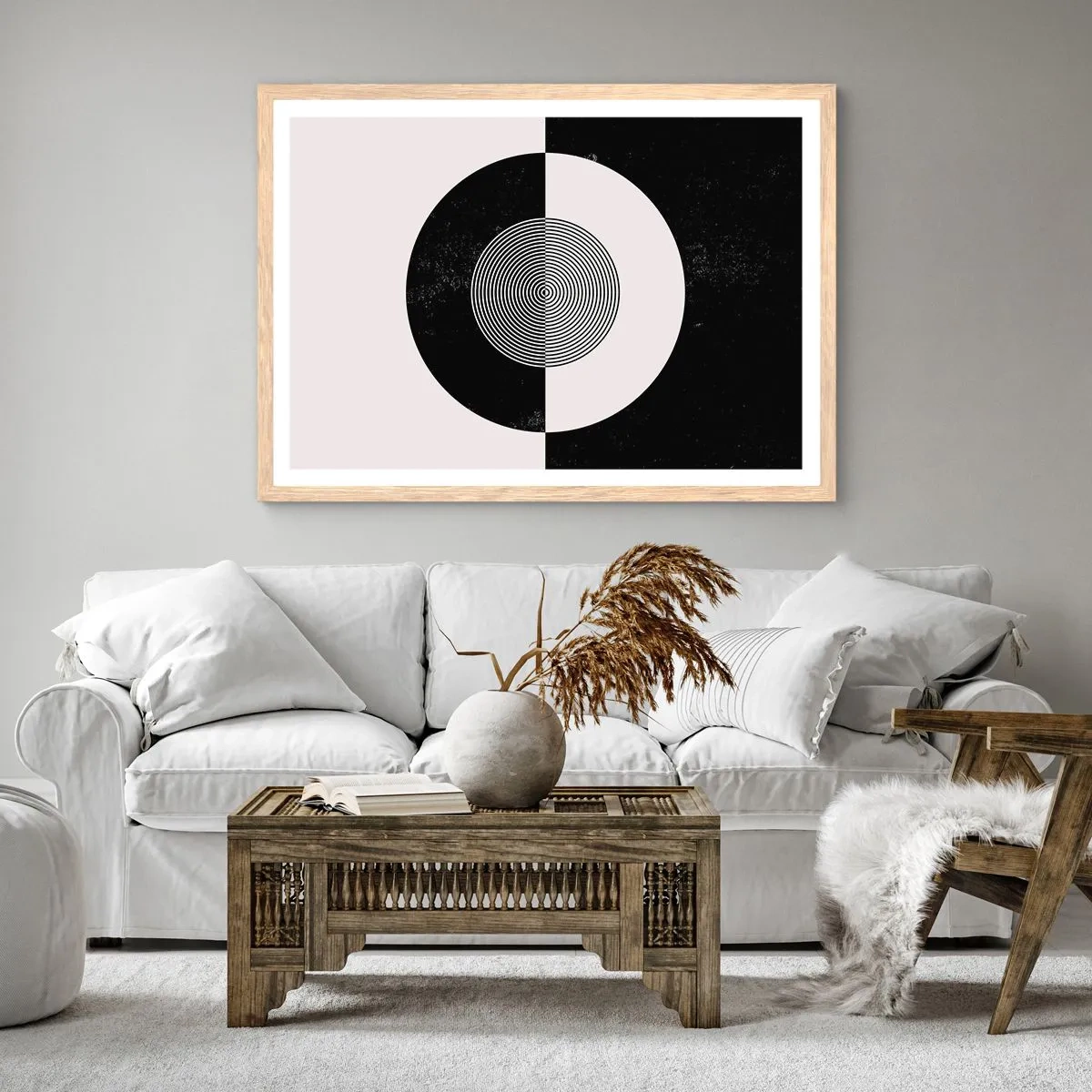 Plakát v rámu světlý dub - Harmonie v černé a bílé - 70x50 cm