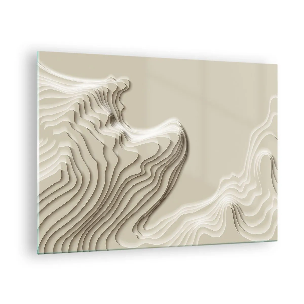 Obraz na skle - Minimalistická abstrakce s topografickými liniemi na béžovém pozadí. - 70x50cm - Topografie umění - Moderní nástěnná dekorace do obývacího pokoje a ložnice ARTTOR