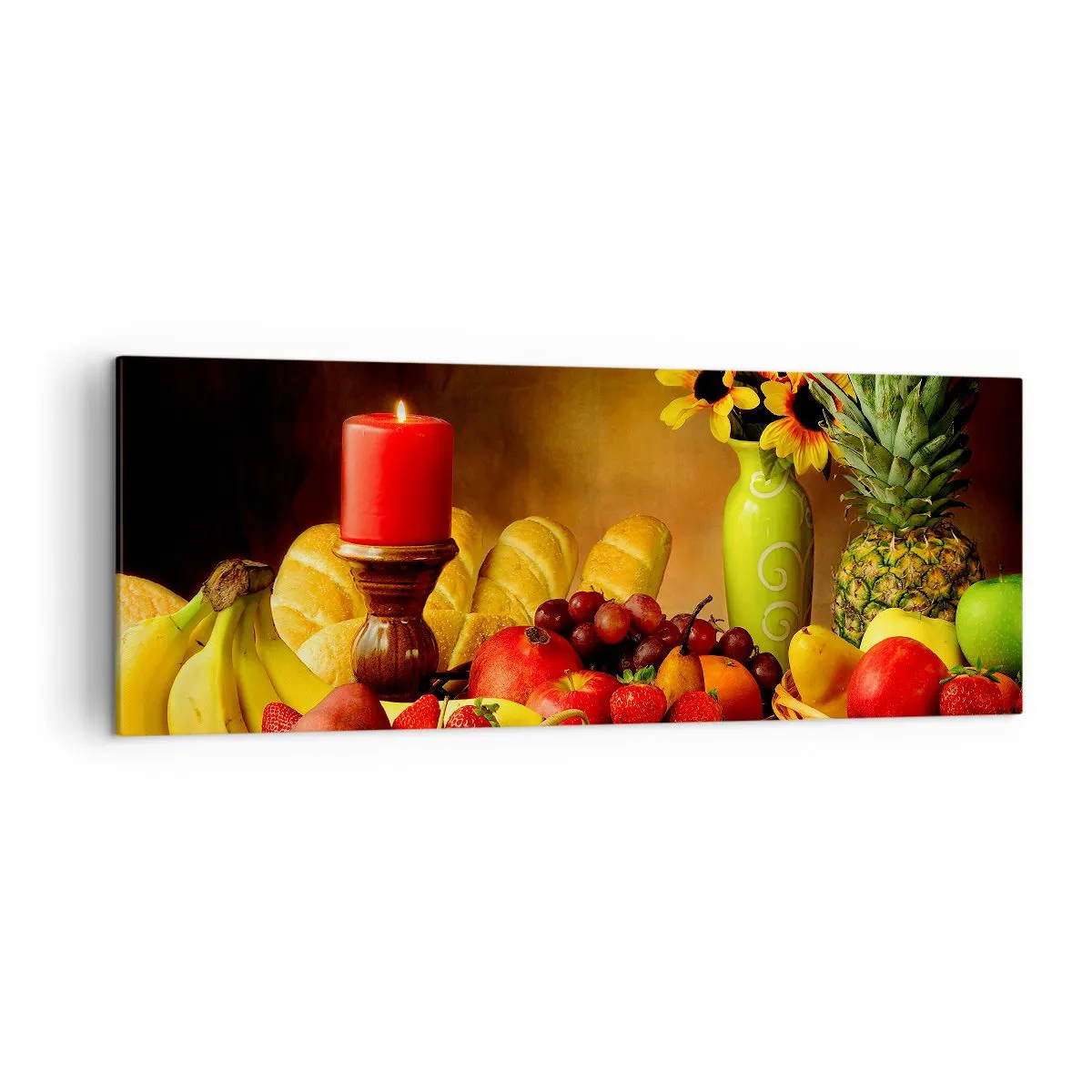 Obraz na plátně - Zátiší s pečivem a ovocem - 140x50 cm
