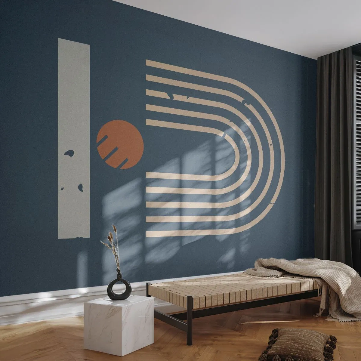 Fototapeta Premium Sand - Geometrie v námořnické modři - Abstrakce, Kus, Grafika - 500x350 cm