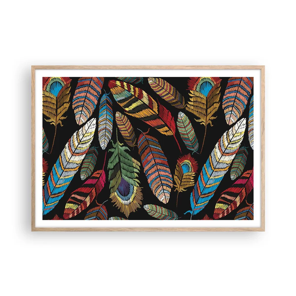 Plakát v rámu světlý dub - Ptačí karneval - 100x70 cm