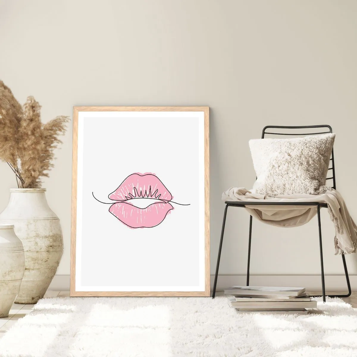 Plakát v rámu světlý dub - Jsi připraven na polibek? - 40x50 cm