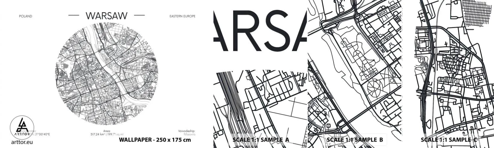 Fototapeta Vzorek Standard Eco - Anatomie Varšavy - Mapa, Varšava, Polsko - 100x30 cm