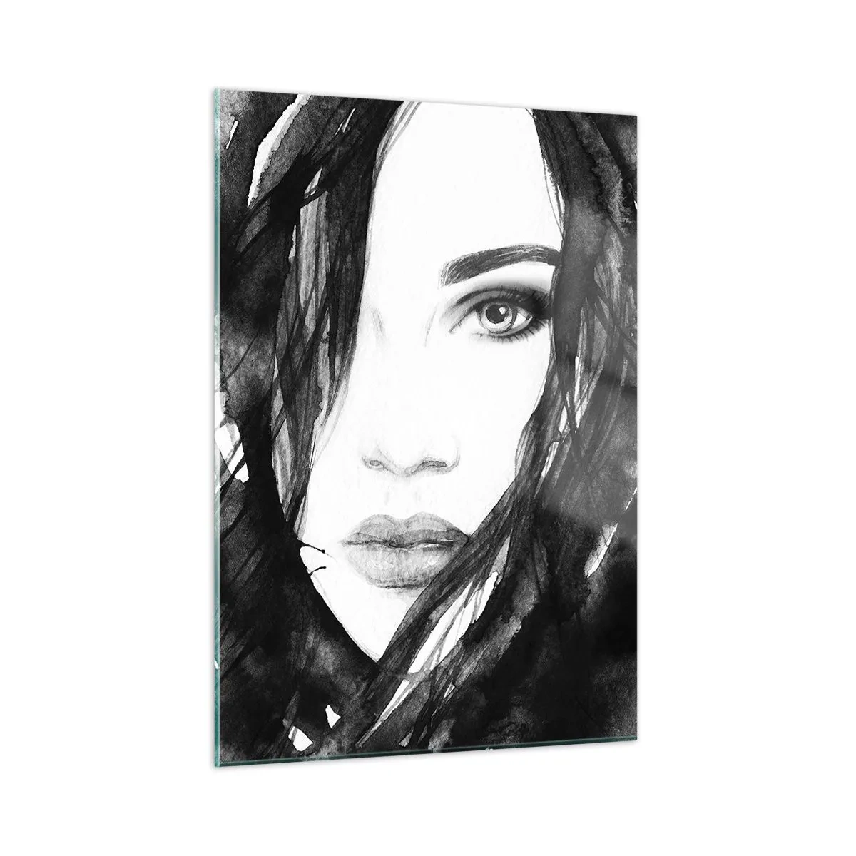 Obraz na skle - Portrét dámy v černé a bílé - 50x70 cm