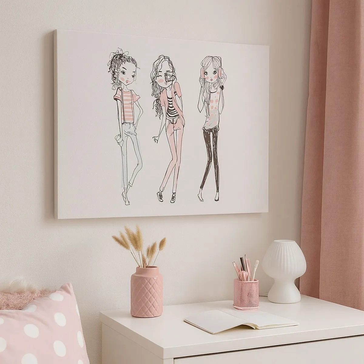Obraz na plátně - Ilustrace módních dívek v pastelových barvách - 70x50cm - Bude, bude zábava - Moderní nástěnná dekorace do obývacího pokoje a ložnice ARTTOR