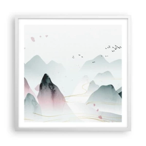 Plakát v bílém rámu - Přes vrcholy - 60x60 cm